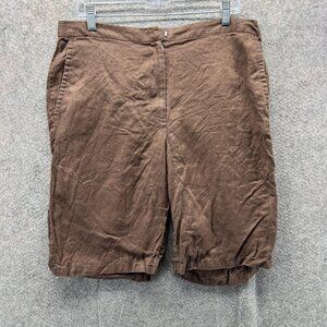 Eileen Fisher Shorts Womens 12 Brown 100% Linen Bermuda Relaxed Fit Casual